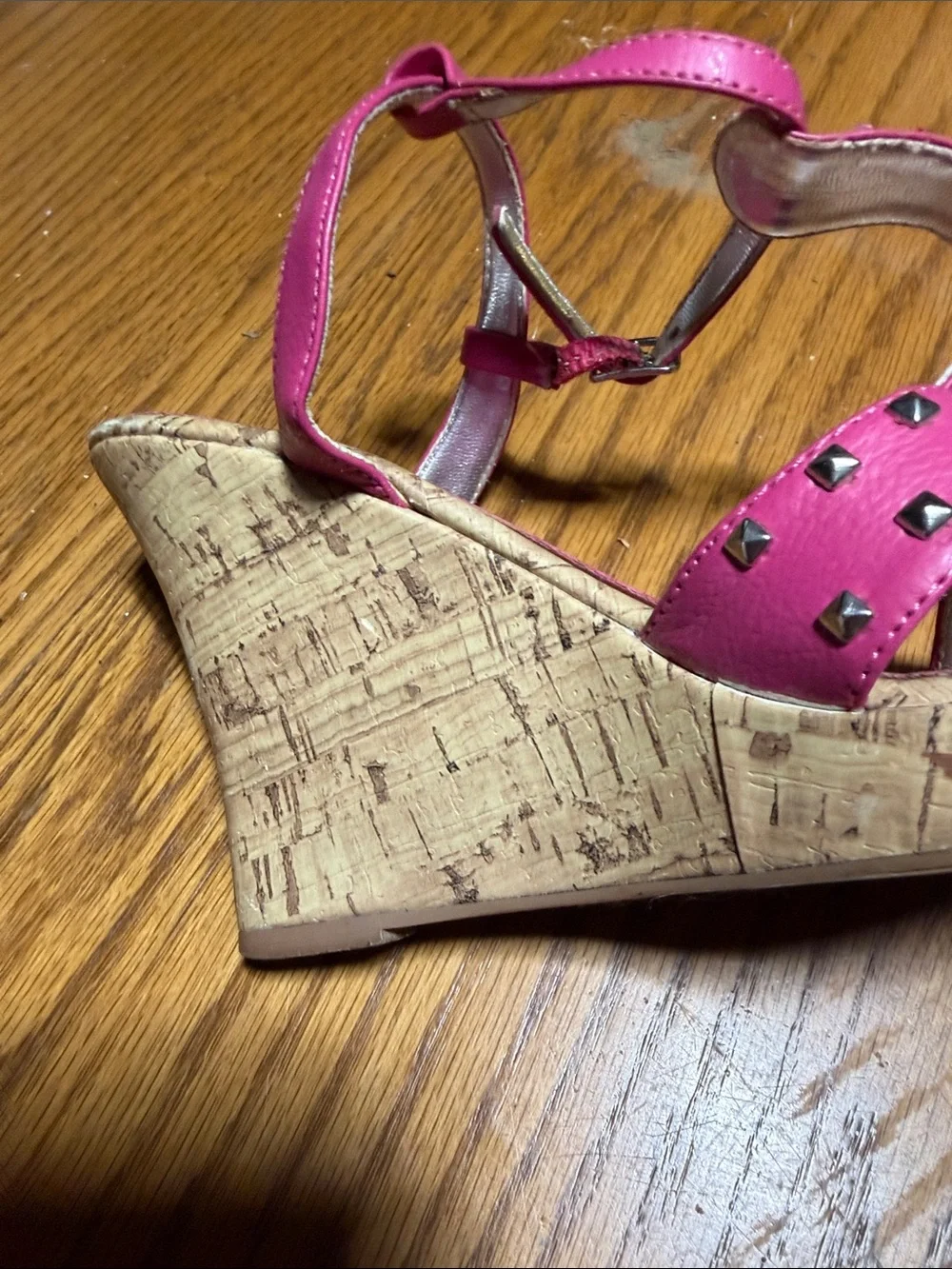 Rue21 Hot Pink Cork Wedge Sandals with Silver Accents